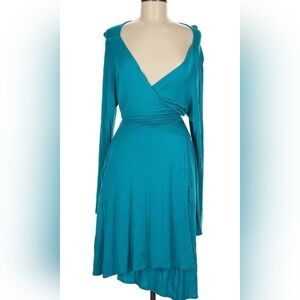 Loveappella‎ Teal Faux Wrap Long Sleeve Midi Dress Size L
